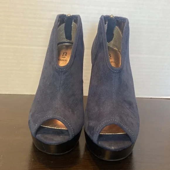 New Bakers Katlyn Navy Suede Peeptoe Booties Size 6 - Picture 4 of 12